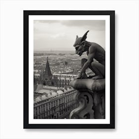 Gargoyle In Paris B&W 2 Art Print