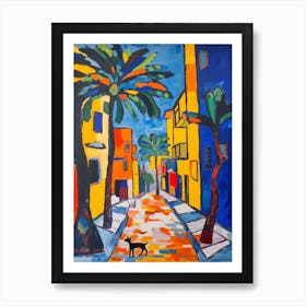 Painting Of A Street In Dubai United Arab Emirates With A Cat In The Style Of Matisse 4 Art Print