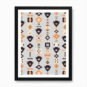 American Buffalo and Aztec Lines Grey and Orange Art Print