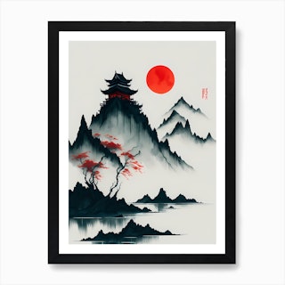 Chinese Landscape Ink Painting Mountains Graphic by 1xMerch