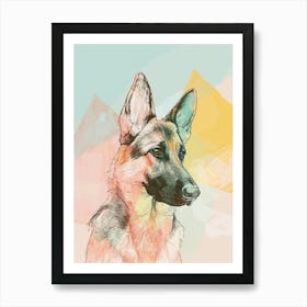 German Shepherd Dog Pastel Line Watercolour Illustration  2 Art Print