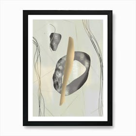 Abstract Lines and Shapes Grey and Gold Art Print