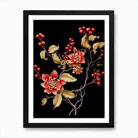 Chinese Witch Hazel 3 William Morris Style Winter Florals Art Print