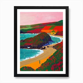 Perranporth Beach, Cornwall Hockney Style Art Print