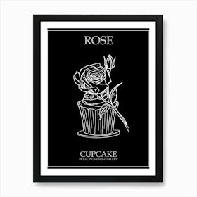 Rose Cupcake Line Drawing 3 Poster Inverted Art Print