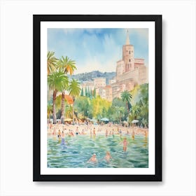 Swimming In Split Croatia Watercolour Art Print