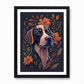 Floral Dog Portrait Boho Minimalism (27) Art Print