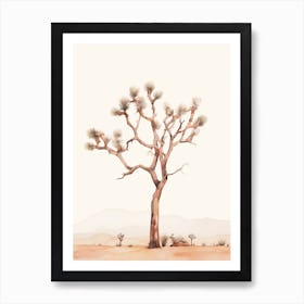  Minimalist Joshua Tree At Dusk Line Art Watercolor 3 Art Print