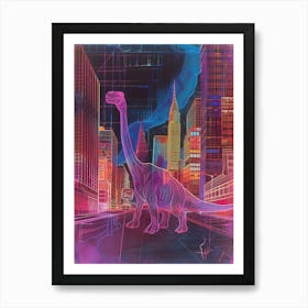 Neon Delicate Linework Dinosaur In New York Art Print