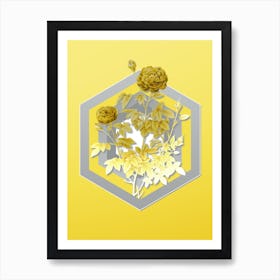 Botanical Burgundy Cabbage Rose in Gray and Yellow Gradient n.188 Art Print
