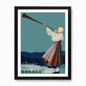 Sweden, Woman With Alp Horn Art Print