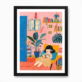 Girl Reading A Book Lo Fi Kawaii Illustration 7 Art Print