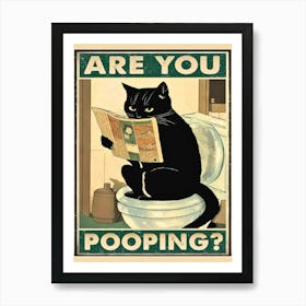 ARE YOU POOPING? Bathroom Art Black Cat & Sink Co Poster for Vintage Wash Your Paws Style Toilet Humour Art Print