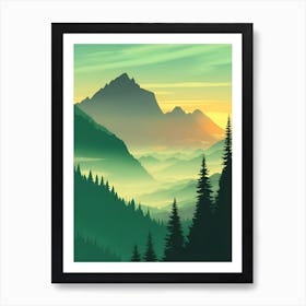 Misty Mountains Vertical Background In Green Tone 39 Art Print