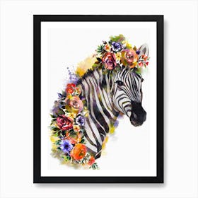 Zebra Floral Watercolor Art Print