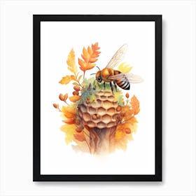 Honey Bee Beehive Watercolour Illustration 1 Art Print