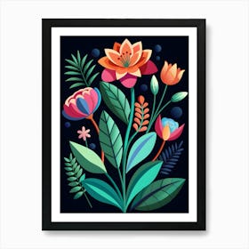 Flowers On A Black Background 15 Art Print