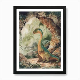 Dinosaur Sheltering From The Rain Storybook Style 4 Art Print