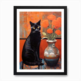 Black Cat With Roses 2 Art Print