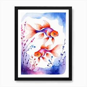 Twin Goldfish Watercolor Painting (48) Art Print