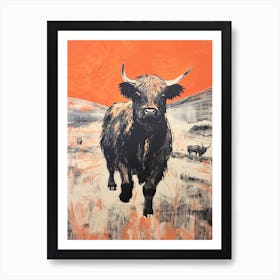 Highland Cattle, Woodblock Animal Drawing 4 Art Print