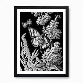 Butterfly Bush Wildflower Linocut 1 Art Print