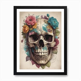 Floral Skull Vintage Painting (58) Art Print