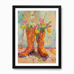 Cowboy Boots And Wildflowers Showy Ladys Art Print