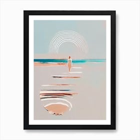 Woman Taking A Walk At The Beach - Abstract Minimal Boho Beach Art Print