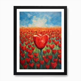 Valentine Red Tulip Heart Field Art Print