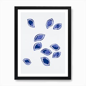 Navy Abstract Scattered Leaves Silhouette Art Print