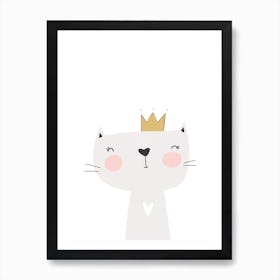 Cute Grey Cat with Crown Art Print