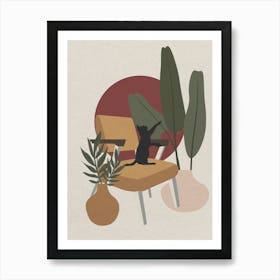 Minimal Art Cat On A Chair Art Print