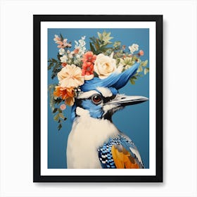 Bird With A Flower Crown Blue Jay 2 Art Print