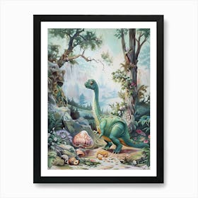 Vintage Dinosaur Storybook Style 1 Art Print