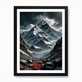 Snowy Mountain Landscape Everest: A Symphony in Snow and Stone Art Print