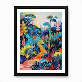 Blue Pattern Dinosaur In The Wild Painting Affiche