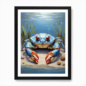 Happy Blue Crab Square Bathroom Animal Art Print 2 Art Print