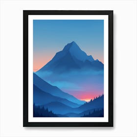 Misty Mountains Vertical Composition In Blue Tone 164 Art Print