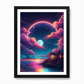 Moon Over The Ocean Art Print
