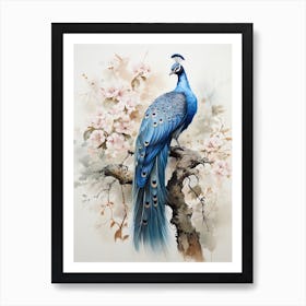 Peacock, Japanese Brush Painting, Ukiyo E, Minimal 3 Art Print