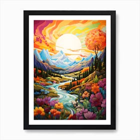 "Mountain's Embrace: Sunset's Majestic Glow" Art Print