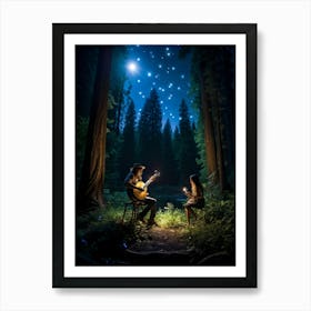 Banjo Mid Floating Aglow With Ethereal Luminescence Amidst An Enchanted Forest Twisted Ancient Art Print