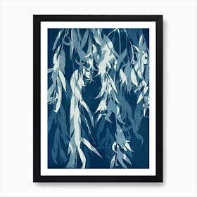 Blue willow tree leaf cyanotype print Art Print