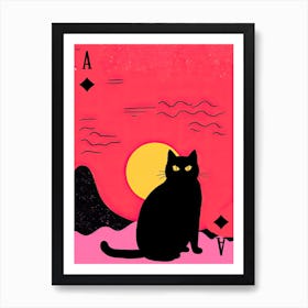 Playing Cards Cat 5 Pink And Black Art Print