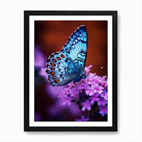 Blue Butterfly On Purple Flowers Art Print