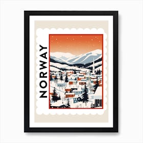 Retro Winter Stamp Poster Troms Norway Art Print