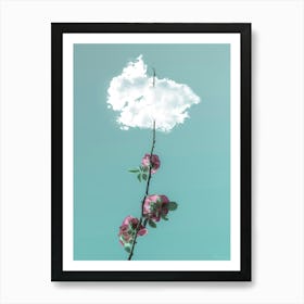 A Rose Branch With Thorns Reaching For The Sky Through The Clouds Poster