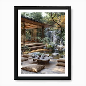 A Courtyard With A Lot Of Bamboo Planted In One Corner, Swaying In The Wind Póster