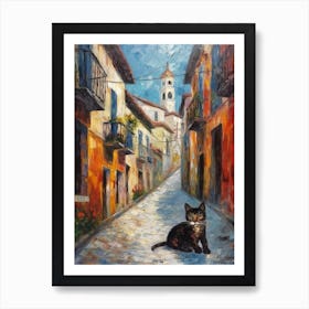 Painting Of A Street In Havana With A Cat 4 Impressionism Art Print